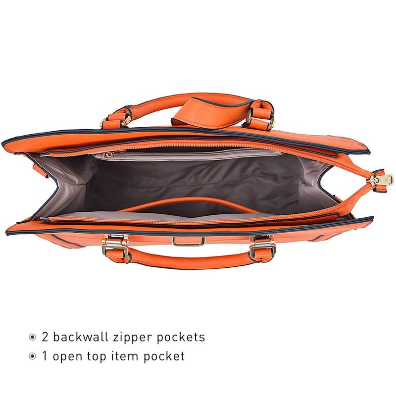 DASEIN Women's Handbag Flap-over Belt Shoulder Bag Top Handle Tote Satchel Purse Work Bag w/Matching Wristlet (Orange) - Image 5